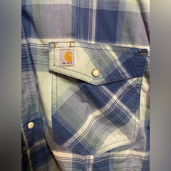 Carhartt‎ RF Relax Fit Lightweight Plaid Pearl Snap Long Sleeve Shirt Size XL - Picture 3 of 4
